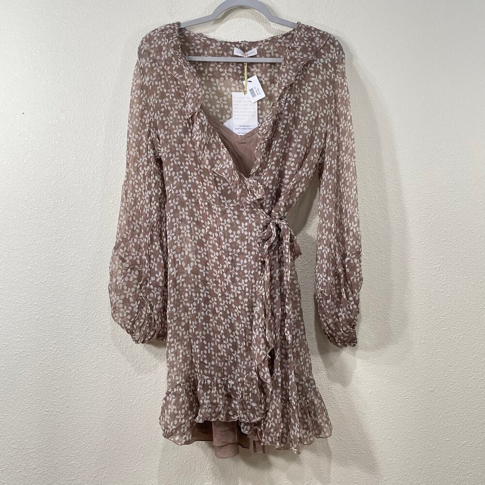 Cloe Cassandro Kimi Silk Quartz Starburst Mini Ruffle Wrap Dress & Slip OS L